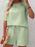 Loose Casual Plain Crew Neck Two-Piece Set