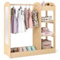 Kindergarderobe met Spiegel Kinderkledingkast van Hout met Kleerhangers en 4 Planken 93,5 x 38 x 100 cm Naturel