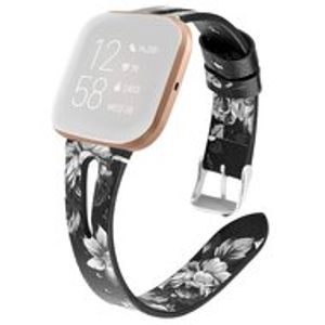 Fitbit Versa 1 / 2 & Lite bandje TPU leer - Bloemenprint zwart