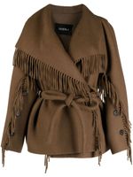 Goen.J veste ceinturée à franges - Marron