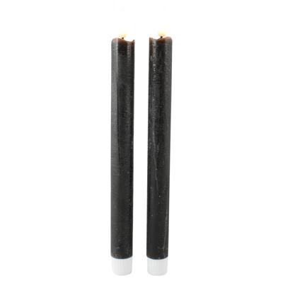 Magic Flame Dinerkaarsen - LED - 2x stuks - antraciet - 25 cm - met glitters