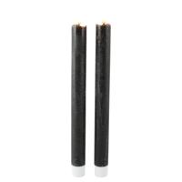 Magic Flame Dinerkaarsen - LED - 2x stuks - antraciet - 25 cm - met glitters