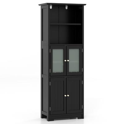 163 cm Hoge Opbergkast voor de Badkamer Vrijstaande Keukenkasten met 2 Kasten 2 Open Vakken en Verstelbare Planken-Zwart