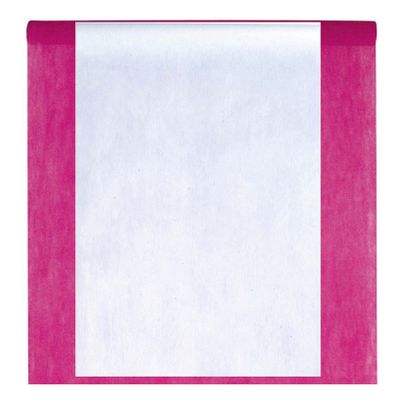 Feest tafelkleed met tafelloper - op rol - fuchsia roze/wit - 10 meter