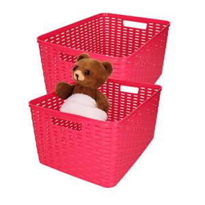 Opbergmand - 4x - Kastmand - rotan kunststof - fuchsia roze - 18 Liter - 29 x 39 x 20 cm