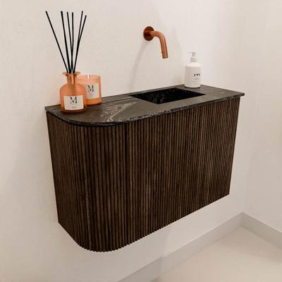 Toiletmeubel Mondiaz Joya Dlux | 61.6 cm | Meubelkleur Walnut | Faye wastafel Lava Wasbak Rechts | Zonder kraangat(en)