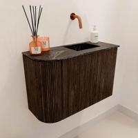 Toiletmeubel Mondiaz Joya Dlux | 61.6 cm | Meubelkleur Walnut | Faye wastafel Lava Wasbak Rechts | Zonder kraangat(en)