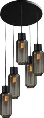 Masterlight Zwarte design hanglampLett ll 5-lichts smoke glas - 2157-05-05-50-5