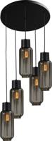 Masterlight Zwarte design hanglampLett ll 5-lichts smoke glas - 2157-05-05-50-5