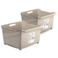 Opslag/opberg trolley container - 2x - beige - op wieltjes - L39 x B38 x H26 cm - kunststof