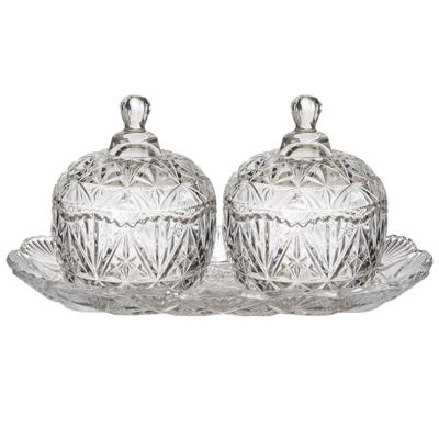 Home Deco Factory 2x Bonbonnieres op plateau - Gedecoreerd glas - 14 x 26 cm - snoeppot