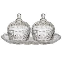 Home Deco Factory 2x Bonbonnieres op plateau - Gedecoreerd glas - 14 x 26 cm - snoeppot