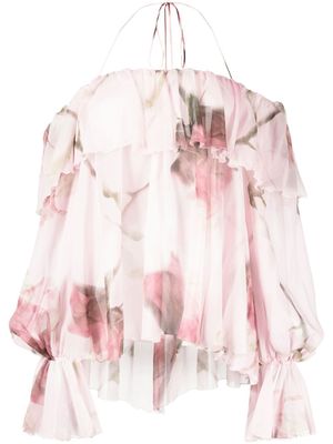 Blumarine blouse volantée à encolure bateau - Rose