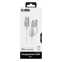 sbs mobile USB-C-kabel USB 2.0 USB-C, Apple Lightning stekker, USB-micro-B stekker 1.20 m Wit TECABLEUSBIP53189W - thumbnail