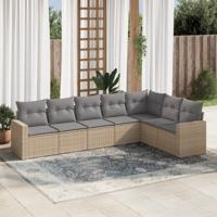 7-delige Loungeset met kussens poly rattan beige