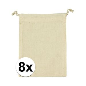 8 x Voordelige beige katoenen uitdeelzakjes 10 x 14 cm