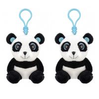Set van 4x stuks pluche mini panda knuffel sleutelhanger 9 cm