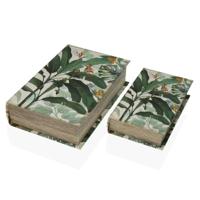 Decoratieve Doos Versa Boek Tropisch Canvas Hout MDF 7 x 27 x 18 cm