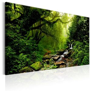 Schilderij - Waterval in een Bos, Groen