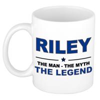 Riley cadeau mok - man myth legend - naam koffiemok / beker - wit en blauw - 300 ml