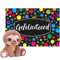 Keel toys - Cadeaukaart Gefeliciteerd met knuffeldier luiaard 16 cm - Knuffeldier - thumbnail