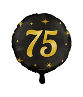 Classy Folieballon 75 Jaar Zwart/Goud (46cm) - thumbnail