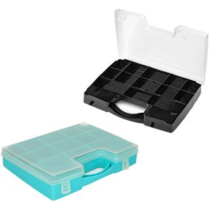 Forte Plastics - 4x Opberg vakjes doos/Sorteerbox - 13-vaks kunststof - 27 x 20 x 3 cm - zwart/blauw - Opbergbox
