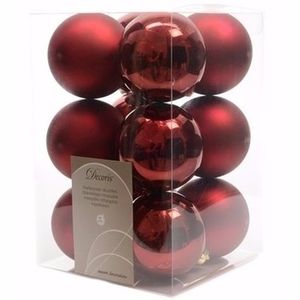 Cosy Christmas kerstboom decoratie kerstballen donkerrood 12 stuks   -