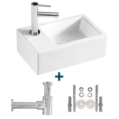 Nemo Spring Sula fonteinset 37x23.5cm zonder overloop inclusief sifon en 14cm koudwaterkraan porselein wit sw10088/sw10735/sw21230/sw286407/sw290278/