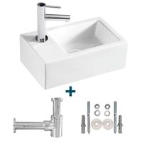 Nemo Spring Sula fonteinset 37x23.5cm zonder overloop inclusief sifon en 14cm koudwaterkraan porselein wit sw10088/sw10735/sw21230/sw286407/sw290278/