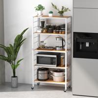 Opklapbaar Keukenrek met 5 Etages Keukenwagen Afneembare Wielen Verstelbare Planken max. Belasting 100 kg voor Keuken Kantoor