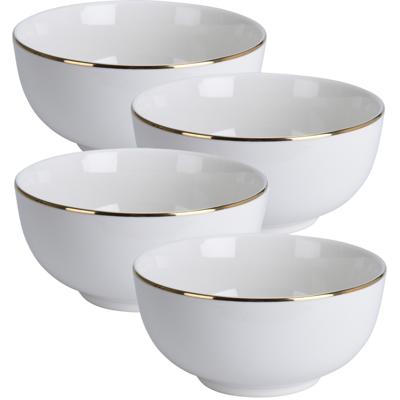 Kommetje/serveer schaaltje - 4x - wit met gouden rand - D14 x 7 cm - porselein - soepkommen