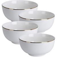 Kommetje/serveer schaaltje - 4x - wit met gouden rand - D14 x 7 cm - porselein - soepkommen