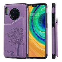 Voor Huawei mate 30 kat boom reliëf patroon schokbestendige beschermhoes met kaartsleuven & fotolijstjes (paars)