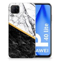 Huawei P40 Lite TPU Siliconen Hoesje Marmer Wit Zwart - Origineel Cadeau Man - thumbnail