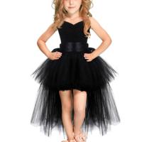 Zwarte meisjes Lace Sling jurk mesh Tutu partij jurk KId grootte: 7-9 leeftijd (120-140cm)