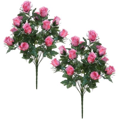 Kunstbloemen boeket rozen/gipskruid - 2x stuks - lichtroze - H56 cm - Bloemstuk - Bladgroen
