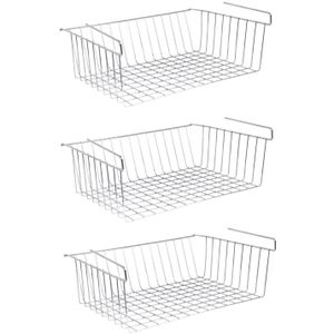 MSV Kastmandje - 3x - opberg/hang mandjes - rvs - zilver - 38 x 26 x 14 cm