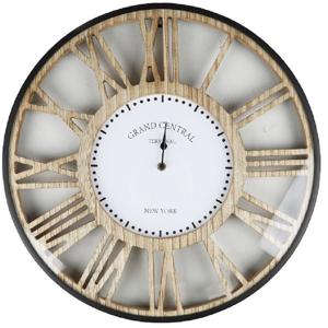 Wandklok/muur klok Grand Central - Open structuur - Dia 50 cm - hout/kunststof - beige/grijs