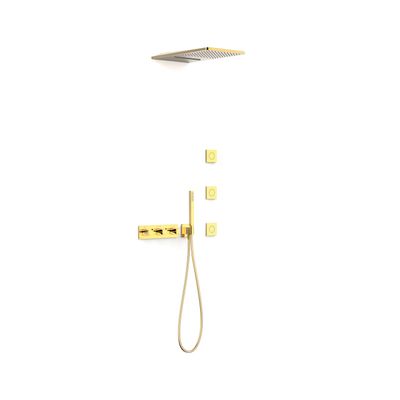 Regendouche set Tres B-System | Inbouw | Thermostaatkraan | 4-weg | Rechthoekig | 24k Goud glans 24k Goud glans