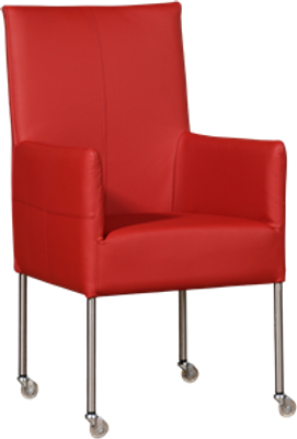 Rode leren moderne eetkamerstoel Spark - poot rond rvs met wiel - Toledo Leer Ducati (rood leer)