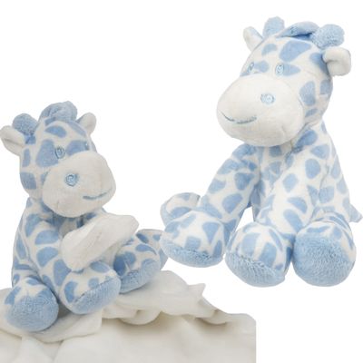 Suki Gifts giraffe baby geboren knuffels set - tuttel doekje en knuffeltje - blauw/wit Suki Gifts giraffe baby geboren knuffels set - tuttel doekje en knuffeltje - blauw/wit
