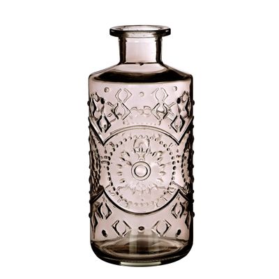 Bloemenvaas/flesvaas Berlin - met motief - helder glas - smoke grijs - D9 x H21 cm