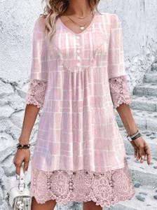 Casual Geometric Lace Buckle Dress With No