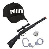 Carnaval verkleed speelgoed politiepet zwart voor kinderen met accessoires - thumbnail