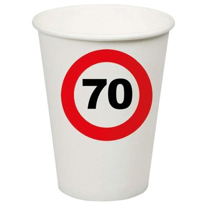 Verjaardagsfeest leeftijd bekertjes 70 jaar - 8x stuks - papier - thema leeftijd stopbord