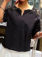 Veter Voor de helft Mouwen gekerfd Nek Stevig Lief hoor Casual Kort mouw topjes - thumbnail