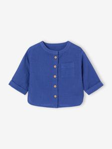 Personaliseerbare overhemd met maokraag voor jongens van katoengaas felblauw