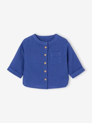 Personaliseerbare overhemd met maokraag voor jongens van katoengaas felblauw