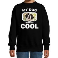 Sint bernard honden trui / sweater my dog is serious cool zwart voor kinderen - thumbnail